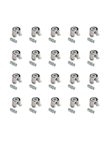 Emuca Fix concealed hinge joining system, D. 20 mm, 12,5 mm + Bolts, D. 6 mm, 8 mm, Zamak and Steel, Nickel, 20 pcs.