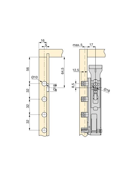 Emuca Hidden hanger for tall modules, with plate, load 65 Kg, Steel, Zinc plated, 5 un