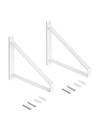 Emuca Juego de soportes para estante de madera Shelf con forma triangular, Acero, Pintado blanco