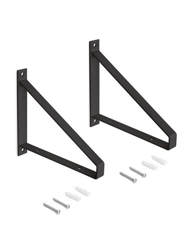 Emuca Juego de soportes para estante de madera Shelf con forma triangular, Acero, Pintado negro