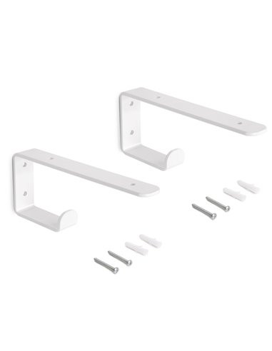 Emuca Juego de soportes para estante de madera Shelf con colgador integrado, Acero, Pintado blanco