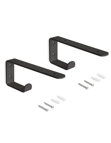 Emuca Juego de soportes para estante de madera Shelf con colgador integrado, Acero, Pintado negro