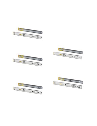 Emuca Jeu de glissières pour tiroirs, boule, 45 x 350 mm, extraction totale, avec poussoir, fermeture amortie, Zingué, 5 pcs.