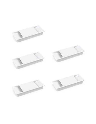 Emuca Desk cable grommet, rectangular, 152 x 61 mm, for embedding, Plastic, White, 5 pcs.