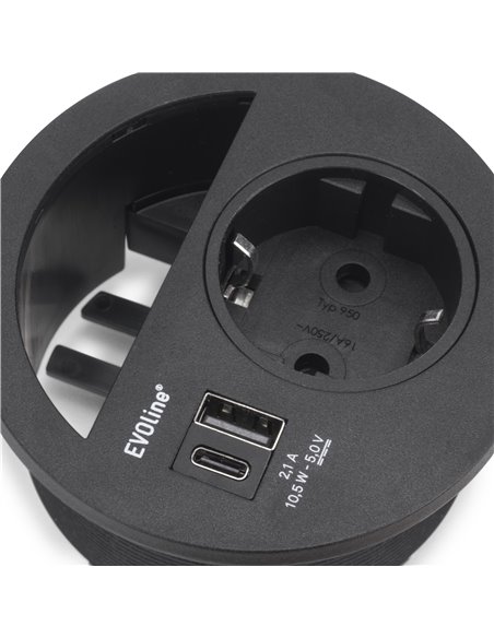 Emuca Multiconnettore Circle 80, Verniciato nero, Tecnoplastica, 1 u.
