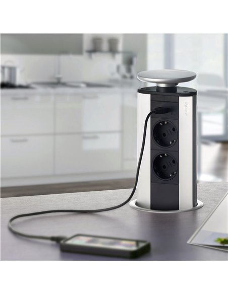 Emuca Multiconnettore Port USB, Anodizzato opaco, Tecnoplastica e Alluminio, 1 u.