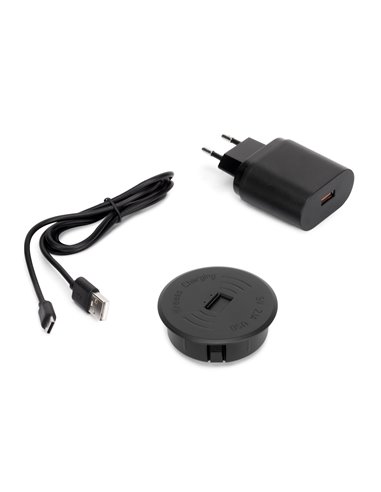 Emuca Cargador inalámbrico de superficie para móviles Airtop 2 con USB A, D.60mm, 5V DC / 2.1A (USB-10W/Qi-10W), Plástico, Negro