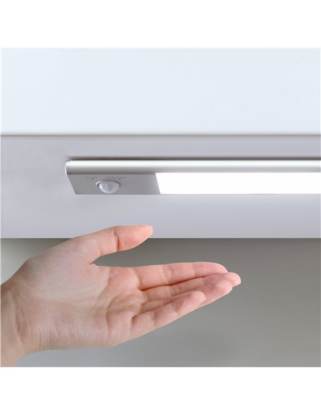 Emuca Kaus LED light rechargeable by USB and with motion sensor, L 240 mm, Matt anodized, Plastic and Aluminium