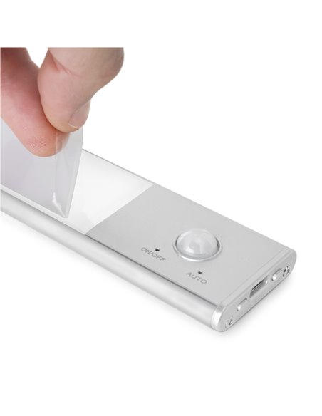 Emuca Kaus LED light rechargeable by USB and with motion sensor, L 240 mm, Matt anodized, Plastic and Aluminium
