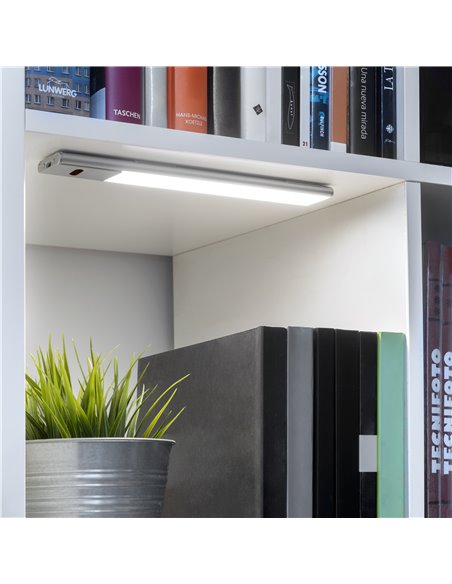 Emuca Kaus LED light rechargeable by USB and with switch, L 240 mm, Matt anodized, Plastic and Aluminium