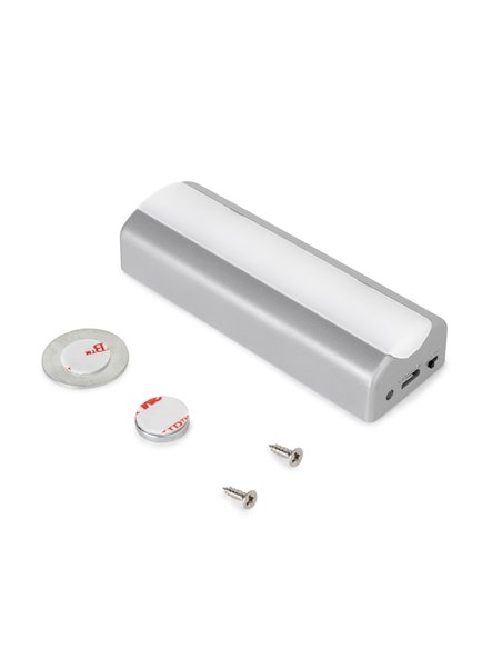 Emuca Rigel USB rechargeable LED light for inside drawers with vibration sensor, 1 W, Silver painted, Plastic