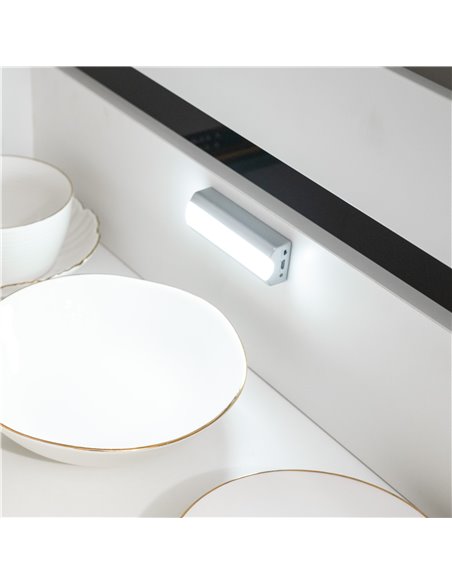 Emuca Rigel USB rechargeable LED light for inside drawers with vibration sensor, 1 W, Silver painted, Plastic
