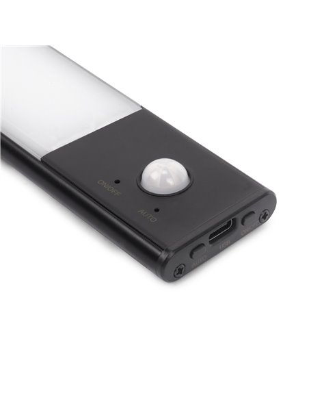 Emuca Aplique LED recargable por USB Kaus Black con sensor de movimiento, L400mm, Plástico y Aluminio, Pintado negro