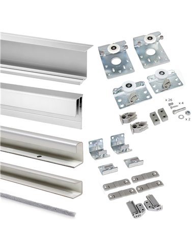 Emuca Sliding system for wardrobe 2 sliding hang doors, thickness 16 mm, anti-derailing, aluminium profiles, Metal-grey