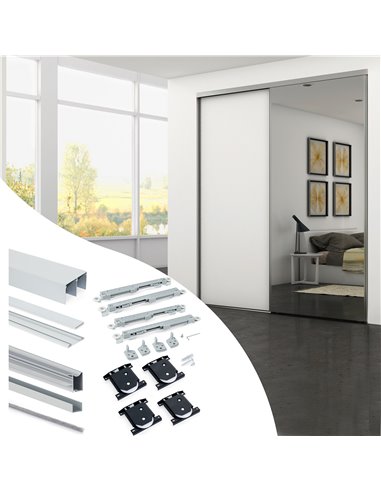 Emuca Sliding system for wardrobe 2 doors lower race, thickness 16 mm, soft closing, aluminum profiles, matt anodized