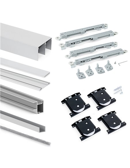 Emuca Kit de herrajes para armario de 2 puertas correderas y cierre suave Placard 81, perfil Deep, espesor 18mm, tableros no inc
