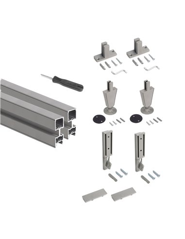 Emuca Lote de 2 estructuras Zero con herrajes y perfiles para montaje al suelo y a pared con nivelador circular, Aluminio y Zama