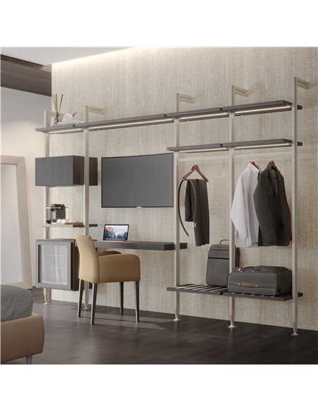 Emuca Lote de 3 estructuras Zero con herrajes y perfiles para montaje al suelo y a pared con nivelador circular, Aluminio y Zama