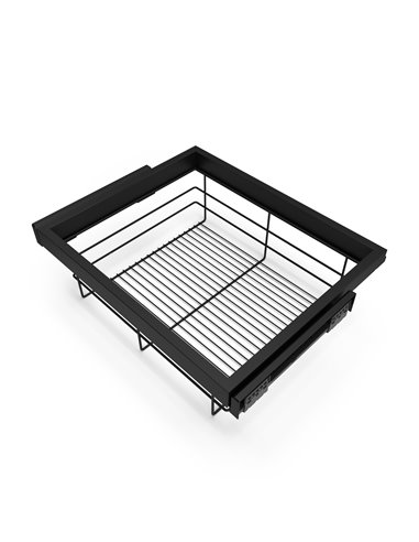 Emuca Kit of wire basket and rack with soft-close slide for closets, adjustable, module 600mm, Textured black painted