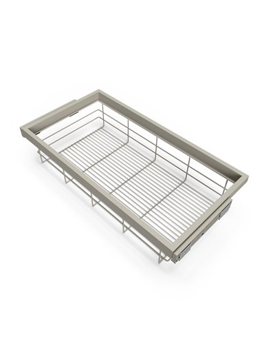 Emuca Kit of wire basket and rack with soft-close slide for closets, adjustable, module 900mm, Stone grey painted