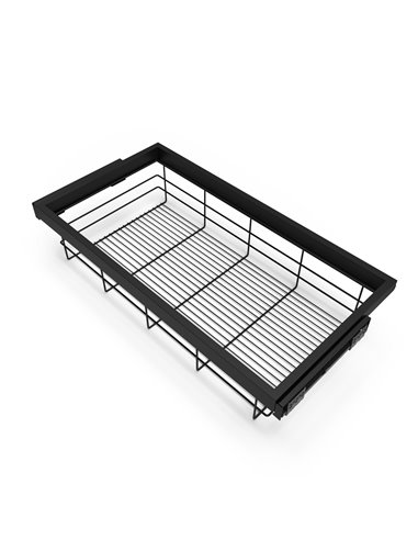 Emuca Kit of wire basket and rack with soft-close slide for closets, adjustable, module 900mm, Textured black painted