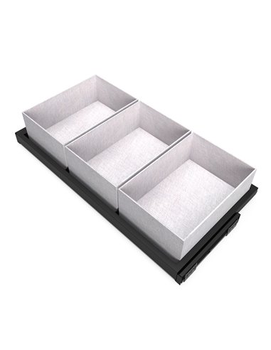 Emuca Kit de plateaux avec 3 paniers de rangement et glissières à fermeture douce pour armoires, réglable, module 900mm, noir te