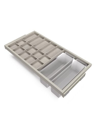 Emuca Kit of organiser drawer kit with auxiliary tray and rack with soft-close slide for closets, adjustable, module 900mm, Ston