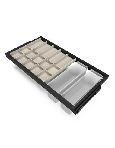 Emuca Kit of organiser drawer kit with auxiliary trays and rack with soft-close slide for closets, adjustable, module 900mm, Tex