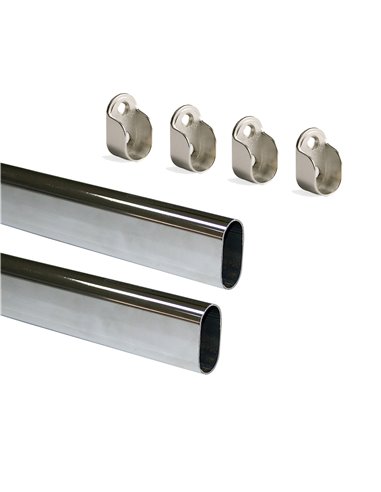 Emuca Wardrobe hanging rail, oval, 30x15 mm, 950 mm, Steel, Chrome, 2 pcs.