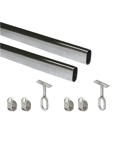 Emuca Wardrobe rod kit 30x15 mm, steel, 1150 mm, Chrome