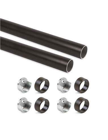 Emuca Round closet rod kit D. 28 mm, 750 mm, Aluminum, Moka painted