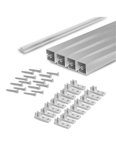 Emuca Lote de 4 perfiles travesaños para muebles de cocina Albeam, con accesorios para atornillar, Aluminio y Plástico, Anodizad