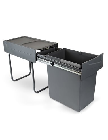 Emuca Contenedor de reciclaje para fijación inferior y extracción manual en mueble de cocina Recycle 1x20litros, Plástico gris a