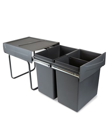 Recipiente de reciclagem Emuca para fixação inferior e extração manual em armário de cozinha Recycle 2x20litros, Plástico cinza 