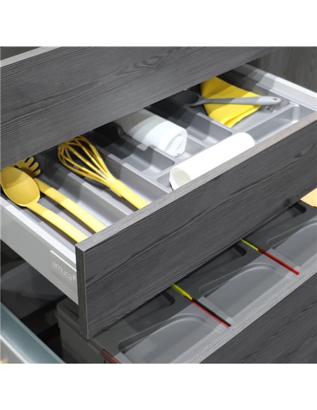 Emuca Besteckfach für Küchenschublade, für Modul 600 mm, Kunststoff, Grau