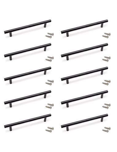 Emuca Lote de 10 tiradores para mueble Orlando, L252mm, intereje 192mm, Acero, Pintado negro