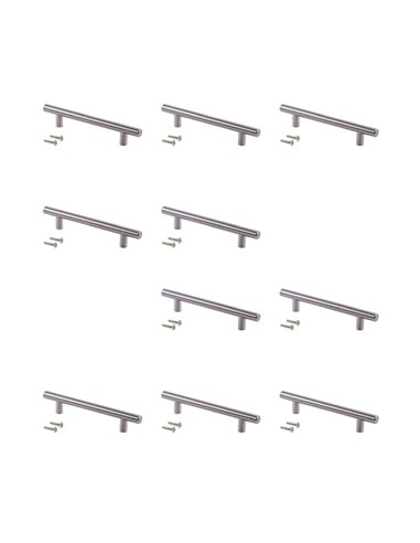 Emuca Furniture handle, D. 12 mm, 192 mm interaxis, Steel, Satin nickel, 10 pcs.