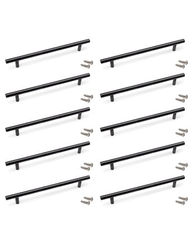 Emuca Lote de 10 tiradores para mueble Orlando, L336mm, intereje 256mm, Acero, Pintado negro