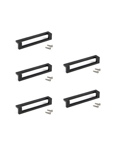 Emuca Lote de 5 tiradores para mueble Cleveland, L144mm, intereje 128mm, Zamak, Pintado negro