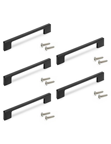 Emuca Lote de 5 tiradores para mueble Montreal, L192mm, intereje 160mm, Zamak, Pintado negro