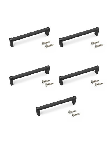 Emuca Lote de 5 tiradores para mueble Bergen, L141mm, intereje 128mm, Aluminio, Pintado negro