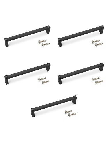 Emuca Lote de 5 tiradores para mueble Bergen, L173mm, intereje 160mm, Aluminio, Pintado negro