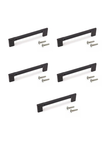 Emuca Lote de 5 tiradores para mueble Sofia, L189mm, intereje 160mm, Aluminio, Pintado negro