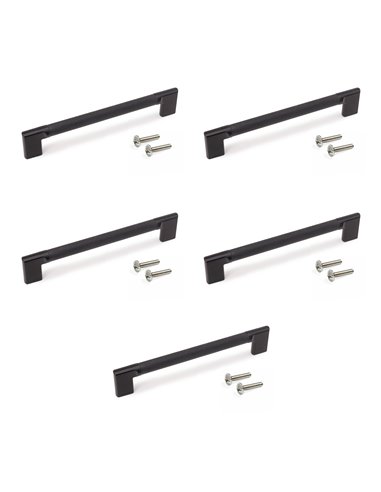 Emuca Lote de 5 tiradores para mueble Sofia, L221mm, intereje 192mm, Aluminio, Pintado negro