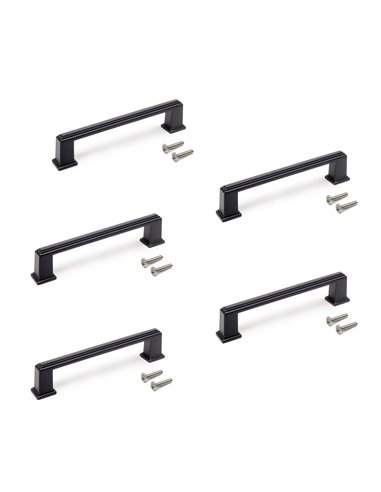 Emuca Lote de 5 tiradores para mueble Tanger, L147.5mm, intereje 128mm, Zamak, Pintado negro