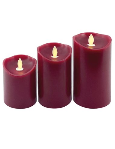 Confezione da 3 candele decorative in cera LED da 100 - 120 - 150 mm Rosse