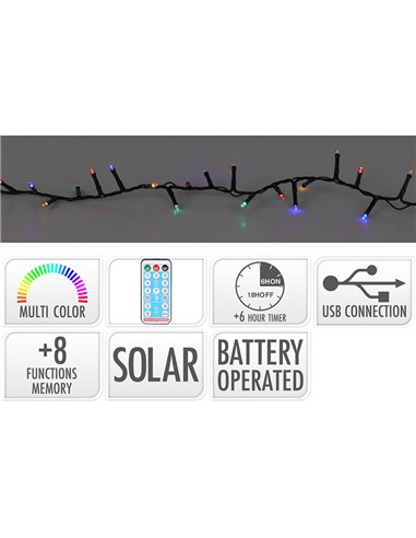 Guirnalda LED 8 funciones centeleante Multicolor IP44 solar BASICS