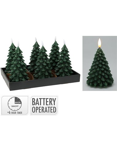 Vela LED efecto llama con forma de abeto 19cm BASICS – Verde oscuro