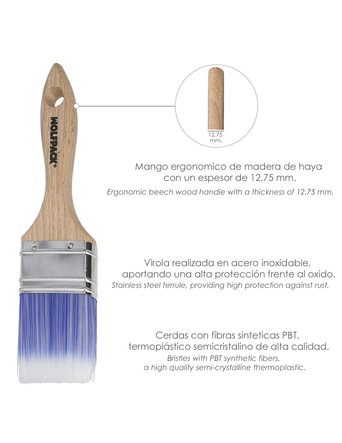 Paletina Profesional Cerda Blanca Ancho 20 mm. Cerdas Naturales Mango Plastico Ergonomico, Brocha Pintor, Pincel Pintura