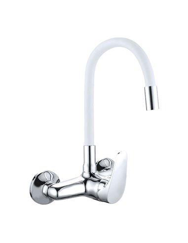 JAVA wall mounted sink mixer tap with flexible rubber in white